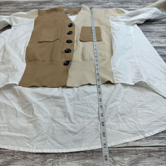 Soak & Sepia Women's Oversized Button Down Cardigan Sweater Blouse Brown White - Picture 11 of 14